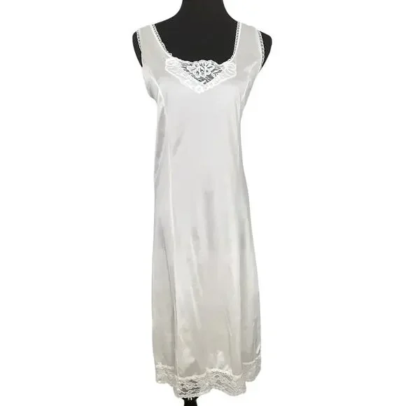 Vintage 90s Satin Slip Dress Cream Nightgown Lingerie Sleep Dress Coquette - Picture 1 of 5